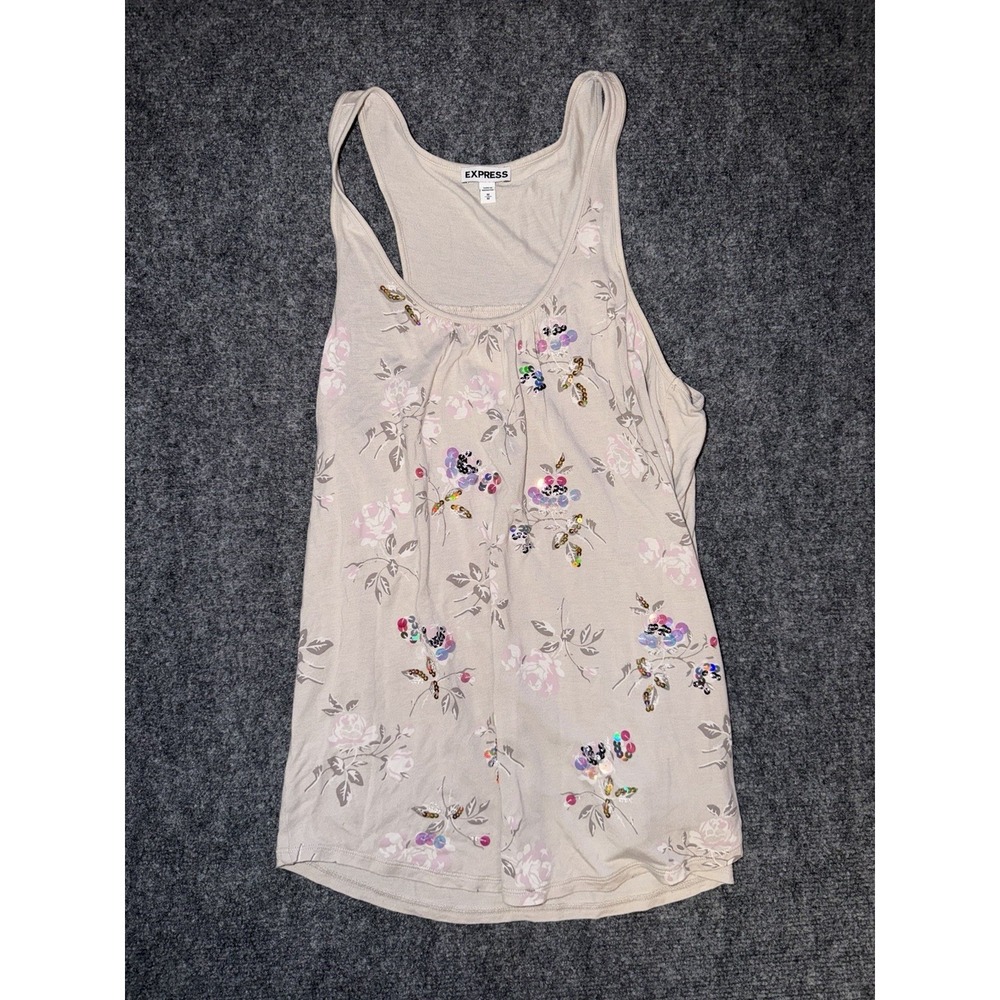 Vintage Y2K Express Floral Sequin Embellished Tank Top Boho McBling Medium